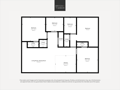 A black and white image of a floor plan for a property by Brick+Timber.
